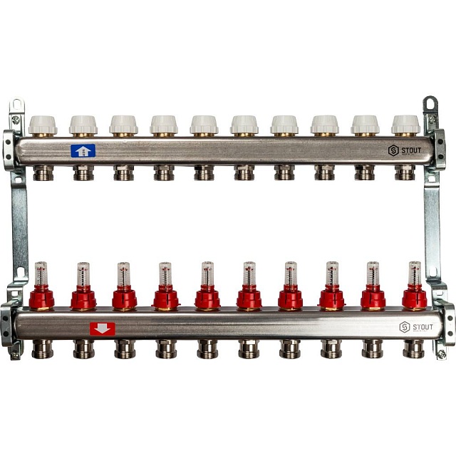 Коллектор из нержавеющей стали с расходомерами, 10 вых.