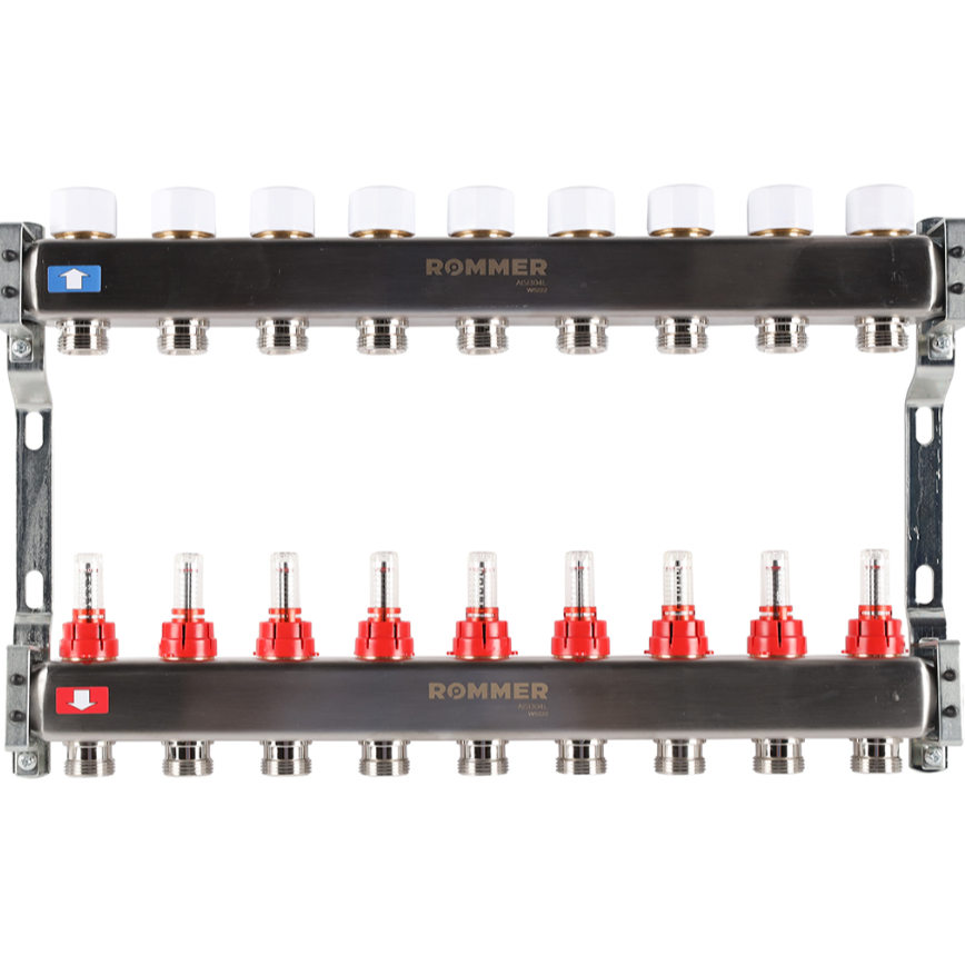 Коллектор из нержавеющей стали ROMMER с расходомерами (9 выходов)